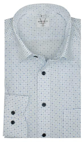 Marvelis Modern Fit Hemd I Extra Langer Arm 69cm I Bügelfrei I Weiß Gemustert I New Kent Kragen Gr. 43