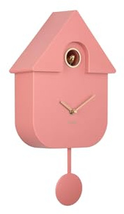 Karlsson Modern Cuckoo Oro Wall Clock in Rose Tan – with Gold Details, Hourly Cuckoo Feature and Pendulum – Battery Operated