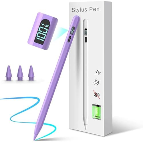 MEKO Penna Per Apple Ipad 2018-2025, Ipad Pen con LED Power Display,3x Ricarica rapida Penna iPad Compatibile con iPad 11/10/9/8/7/6''M2/M3,Air 3/4/5/Mini 5/6/7,Pro 11/12.9/13M4,M5 (viola)
