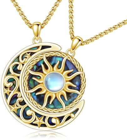 REDSUN Yin Yang Sonne Mond Partnerkette Gold 14K Vergoldet 925 Sterling Silber Tai Chi Abalone Anhänger Set Paar Halskette Freundschaft Geschenk für Paare Frauen Männer Geburtstag Jubiläum Schmuck