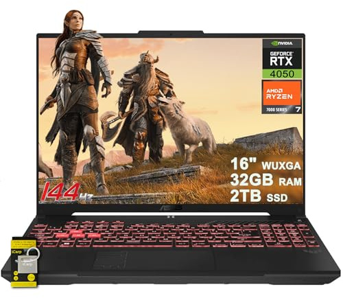 ASUS TUF Gaming A16 Laptop 16 WUXGA IPS 144Hz AMD 6-core Ryzen 7 7445HS 32GB RAM 2TB SSD GeForce RTX 4050 (fino a 194 top AI) RGB retroilluminato USB4 Bidirezionale AI Noise Cancelation Win11 ICP Acc