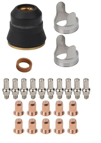 Plasmaschneider, Elektroden-Düsenspitze, Abstandsführung und Wirbelring-Set für PT-60 für IPT-60 JASIC Pro Cut 45 Taschenlampe, 24-teiliges Verbrauchsmaterial-Set