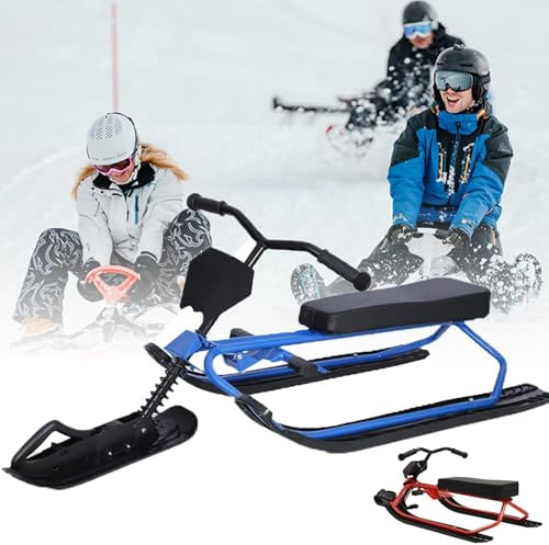Racing Fliegenschlitten für Erwachsene – robuster Stahlrahmen Snow Racer Schlitten für ultimativen Winterspaß | Ski Slider Board für bis zu 80 kg | 120 x 50 x 44 cm (blau)