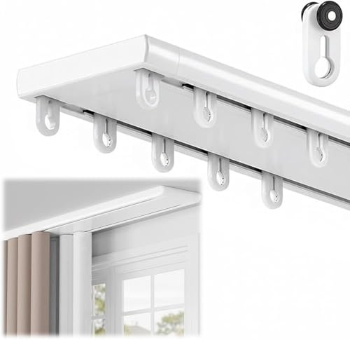 YSZBD Gardinenschiene 2-Läufig, Doppelte Leise Aluminium-Deckenschiene ür Vorhänge, Geräuschlos Deckenschiene Raumteiler für Schiebevorhänge, Gardinen Und Vorhänge(White,280cm)