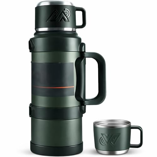 Thermosflasche 2.5L Edelstahl, Isolierflasche mit Teesieb & Trinkbecher, Doppelwandige Vakuumisolierung für 72h Heiß & Kalt, Große Thermoskanne für Camping, Angeln, Outdoor, 12x39 cm
