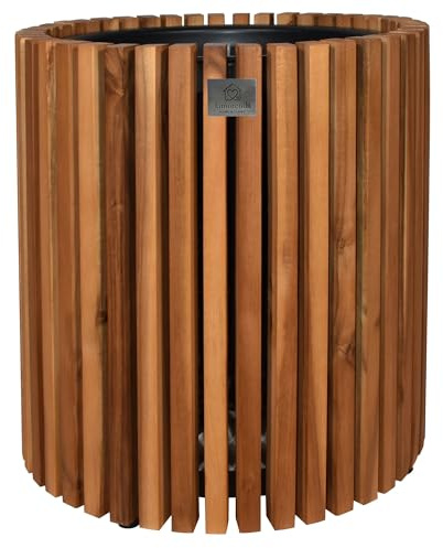 lamorenda Pflanzgefäß Pflanzkübel Blumenkübel Holz Akazie inkl. Kunststoffeinsatz D31 x 35 cm Braun