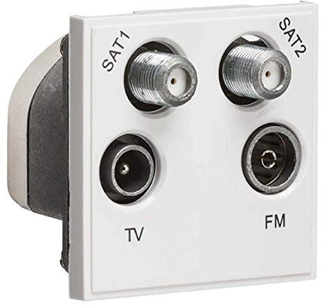 Knightsbridge NETQDWH Quadplexed SAT1/SAT2/TV/FM DAB Outlet Module, White, 50 mm x 50 mm