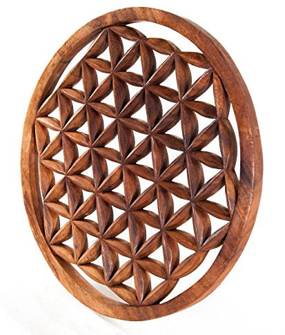 Windalf Großes Wandbild BLUME DES LEBENS Ø 40 cm Lebensblume Energiebild Holzbild Handarbeit aus Holz
