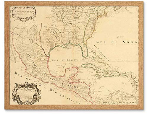 Wee Blue Coo Map Antique 1703 Mexico Caribbean Islands USA Gulf Ocean France Art Print Framed Poster Wall Decor Kunstdruck Poster Wand-Dekor-12X16 Zoll