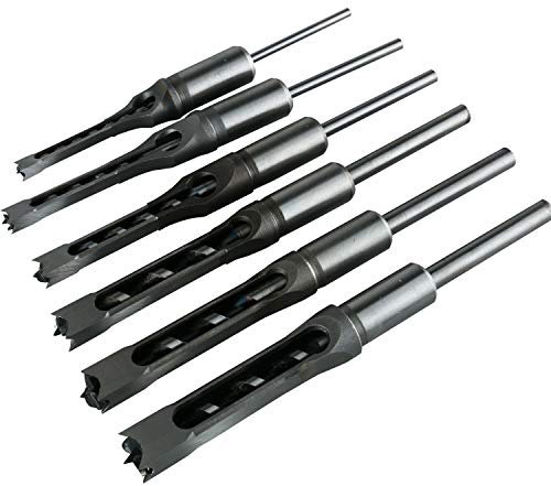 6pcs Square Hole Mortise Chisel Drill Bit Tools, 5/8 9/16 1/2 3/8 5/16 1/4 HSS Woodworking Hole Saw Mortising Chisel Drill Bit Set, Different Sizes