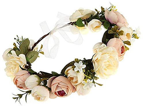 YGSAT Damen Blumenstirnband Blumenkrone Blumenkranz für Muttertag Hochzeit Party Strand -Champagner