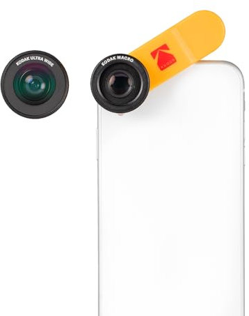 Kodak, 2 en 1 Set de Lentes para Smartphones que Consiste en Un Gran Angular de 100° y Un Objetivo Macro de 15X, Montaje Universal con Clip, Funciona con Cámaras Multicámara y Cámaras Frontales
