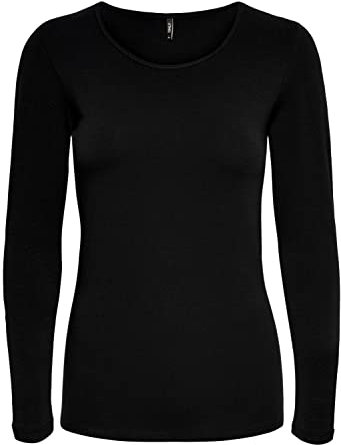 ONLY Women's Onllive Love Life L/s Oneck Top Noos JRS T-Shirt, Black, S