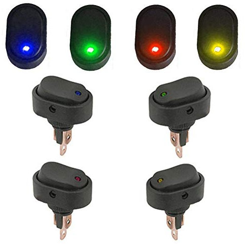 Qiorange 4Pcs Auto KFZ Schalter 12V 30A Wippschalter Ein-Ausschalter mit 4 Farbe LED Anzeige Wechsel Switch Kippenschalter Schalter