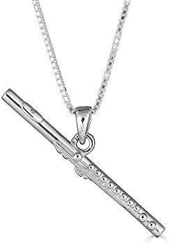 Sterling Silber Flöte Musik Anhänger Halskette (Verfügbare Kettenlänge 40cm - 45cm - 50cm - 55cm)