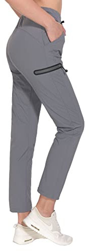 Little Donkey Andy Damen Outdoorhose Elastische Wanderhose Leicht Atmungsaktiv Trekkinghose Funktionshose Schnelltrocknend UPF 50 mit Kordelzug Reißverschlusstasche Grau S