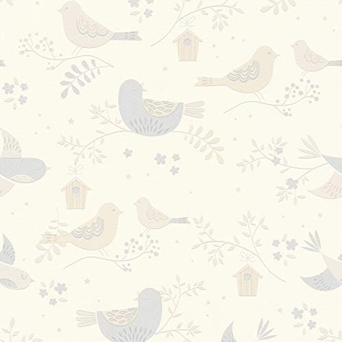 Vogeltapete Tapete Kinderzimmer Beige Crème Grau Weiß Papiertapete Beige Crème Grau Weiß | Tapeten online kaufen