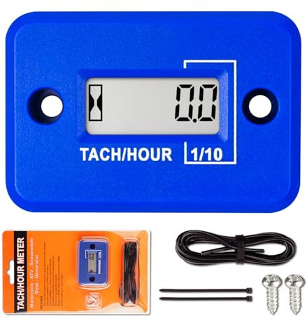 Jayron Tach Hour Meter Digital LCD Inductive Tachometer No Battery Powerful Timing RPM measuring Waterproof Design,for gas Engine Lawn Mower Motorcycle Snowmobile Generator (2 Stroke) (Blue)