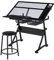Yaheetech Height Adjustable Glass Drafting Table with Tilting Tabletop Artist Craft Desk with Open Drawers & Shelf, 121 x 60cm Black Office Workstation with Glass Tabletop