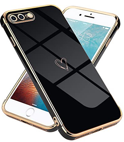 Micoden for iPhone 8 Plus Case iPhone 7 Plus Phone Case Cute Girls Silicone Heart Pattern Design Cover Fashion Plating Edge Ultra Thin Shockproof Protective Bumper Cases for iPhone 7 Plus/8 Plus Black