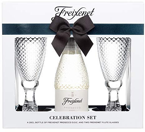 Prosecco Gift Set, Contains 1 x 200ml Extra Dry Sparkling Wine & Two Cut Glass Flute Glasses, Great Birthday Gifts for Women, Christmas Gifts for Stocking Fillers Prosecco Set By Blue Tree Gifts.