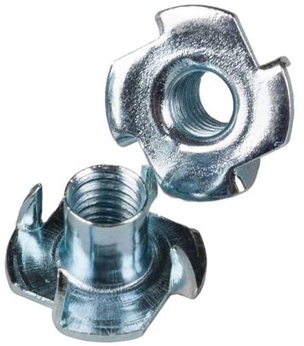 T Nuts Four Pronged Tee Nuts Zinc Plated Steel Anchors Blind Nut Captive Inserts for Woodworking and Furniture Heavy Duty Threaded Wood Insert Nuts with Sharp Prong Pack of: 50 Size: M6 x 12 mm