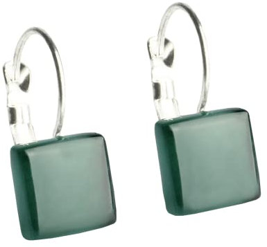 ALEXASCHA® Edelstahlohrringe hängend mit quadratischen Glassteinen • Kurze Ohrhänger mit Klappverschluss • 2cm lang • Steingröße 10 mm x 10 mm x 3 mm (Malachitgrün)