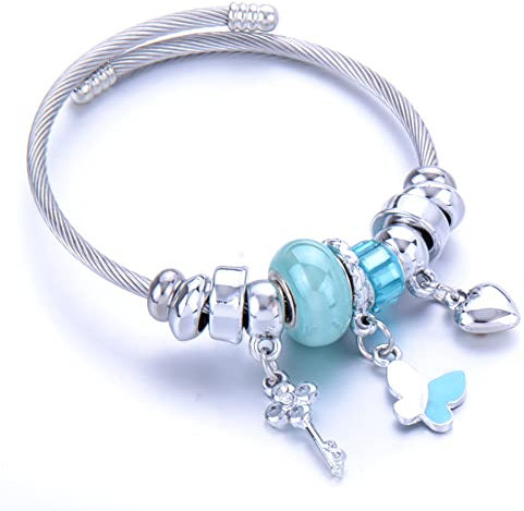 Yean Glitzerndes Perlenarmband, blaue Charm-Armbänder, Schmetterling, Boho, Handkette für Frauen und Mädchen