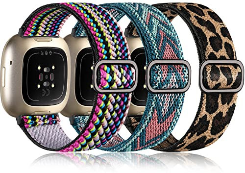 Oielai 3 Stück Armband Kompatibel mit Fitbit Versa 3/4 und Sense, Weich und Elastisch - Nylon Sport Ersatzband für Damen und Herren