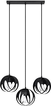 Sollux Pendelleuchte – Pendelleuchte Esstisch – Hängeleuchten & Pendelleuchten – Glühbirne Nicht im Lieferumfang Enthalten – Esstisch Pendelleuchte TULOS 3L Black - E27-Fassung