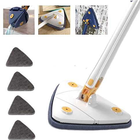 FUFRE Fregona telescópica con triángulo giratorio de 360 grados, ajustable, triángulo, mopa de limpieza con función de extracción automática de agua (blanco)