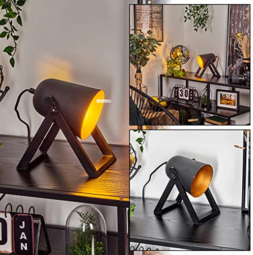 Tischleuchte Novilly, Nachttischlampe aus Holz/Metall in Natur/Schwarz/Goldfarben, Tischlampe im modernen Design mit schwenkbarem Schirm, 1 x E27, An-/Ausschalter am Kabel, ohne Leuchtmittel