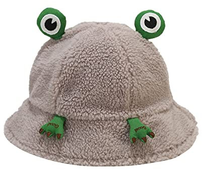 Unbekannt Niedlicher Frosch-Ohr-Frauen-Sonnen-Strand-Hut Teenager-Mädchen-Fischermützen mit breiter Krempe Fischerhut Mit Fell (b-Grey, One Size)