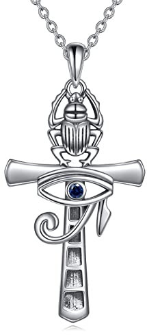 VONALA Ankh Halskette Sterling Silber Auge des Horus Halskette Kreuz Skarabäus Anhänger Halskette Altägyptischer Schmuck Geschenk für Männer Frauen