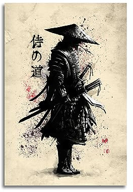 GENGSHENG Leinwandposter Japanisches Bushido Samurai Krieger Moderne Charakter Wandkunst Poster Drucke Bild Dekoration für Wohnzimmer Schlafzimmer ungerahmt 30,5 x 45,7 cm