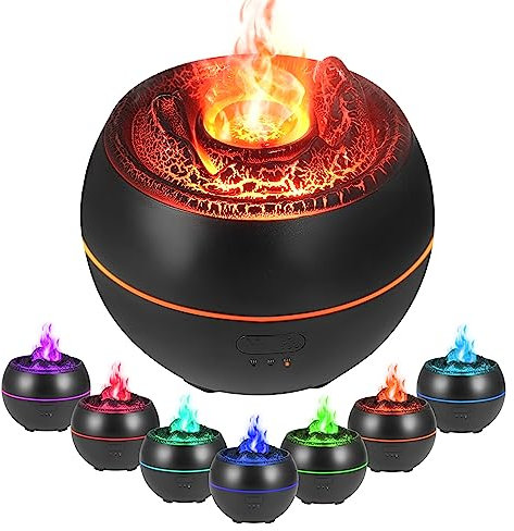 Vusddy Flammen Aroma Diffusor,Diffuser Luftbefeuchter,3 Timer, 7 Farbigem,Wasserlose Abschaltautomatik, Luftbefeuchter Humidifier Für Zuhause, Büro, Schlafzimmer, Räume(Black)