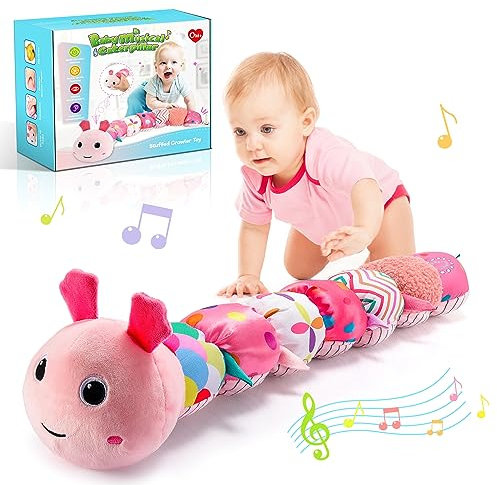 Toyzey Baby Spielzeug 0-6 Monate Raupe Musikalisches Plüschtier, Spielzeug Neugeborenen 0-6 Monate Mädchen Baby Geschenk Geburtsgeschenk Weihnachten (Rosa)