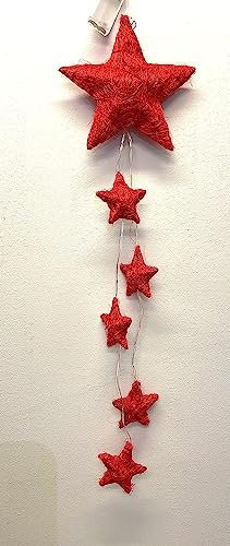 LED Sisal Hängestern, rot, Weihnachtsdeko,Weihnachtsschmuck schöne Weihnachtsbeleuchtung, Lichterkette, Lichtervorhang.