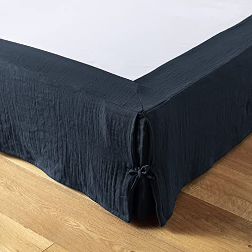 Cache sommier L’Effet Papillon - Housse sommier 100% Double Gaze de Coton Hauteur 30cm [ Cache-sommiers ] (Bleu Nuit, 160x200 cm)