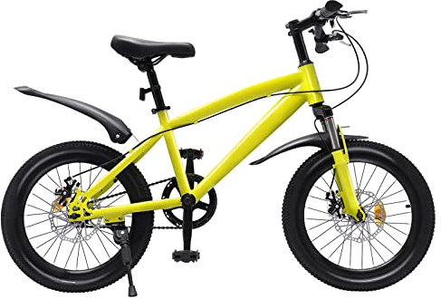 JINPRDAMZ Kinder Fahrräder 18 Zoll, Gelbes Mountainbike Fahrrad für Jungen und Mädchen Geeignet für Körpergröße 125-140CM Kinderfahrrad Mountainbike