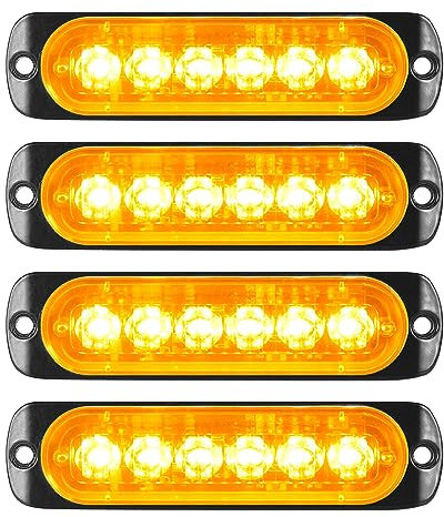 RIGIDON 4Pcs 6 Led Ambre Feu de freinage stroboscopique, Balise clignotante de sécurité 12V 24V Barre lumineuse led pour voiture véhicule utilitaire bateau remorque caravane