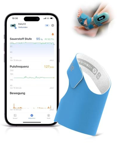 Pulsoximeter für Baby, Oximeter für messung der sauerstoffsättigung im Blut, Baby Monitor mit Alarm, kontinuierliche Überwachung von SpO2, HR und Körperbewegungen