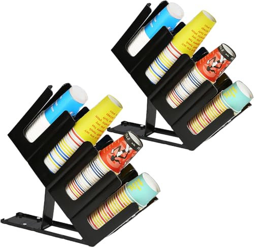 Einweg-Pappbecherspender – verstellbarer Kaffeebecher- und Deckelhalter, 4 Fächer, Aufbewahrungs-Organizer für Arbeitsplatte, Bar, Restaurant, Pausenraum, Schwarz, 2 Stück