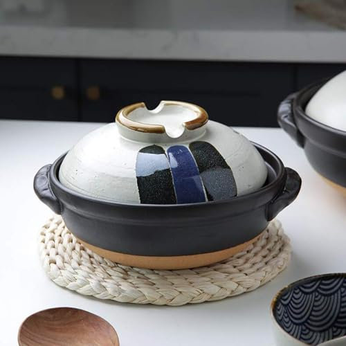 Casserole Dishes,Japanese Colorful Donabe Ceramic Hot Pot, Heat Resistant Casserole with Lid, Small Round Earthenware Clay Pot, Rice Cooker for Stew Soup Noodles