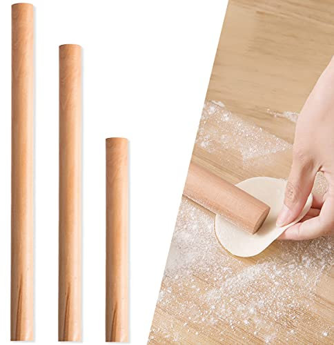 DBAILY Rolling Pin,3Pcs Beech Wood Rolling Pin Without Handles Professional Wooden Feel Smooth Non-Sticky Suitable for Pastry Making Dough Dumpling Wrapper Baking Utensils(16cm 25cm 30cm)