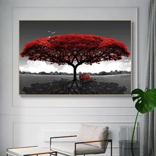 YLHKME Abstrakte Rote Bäume Bilder Leinwand Malerei, Landschaft Wandbilder Wohnzimmer Schlafzimmer Deko Poster Kunstdrucke,Ohne Rahmen (Rahmenlos,80X120CM)