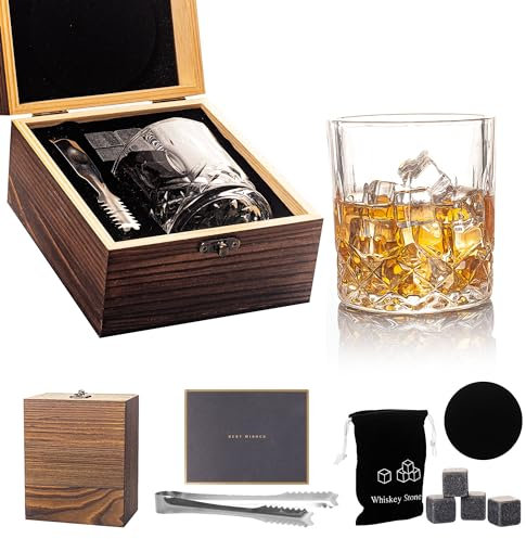 Whiskey Glass Gift Set - Birthday Gifts for Men 30th 40th 50th 60th, Whiskey Glass Set for Anniversary, Christmas, Thanksgiving Presents, Valentines, Father's Day Gifts for Men Dad Husband Brother