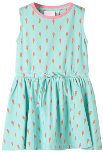 vidaXL Kinderkleid mit Kordelzug Eiscreme-Muster Kinder Kurzes Kleid Helles Minzgrün
