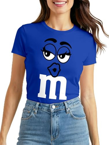 MoonWorks® Damen T-Shirt Fasching Karneval M Aufdruck Gruppen- Kostüm Verkleidung Last Minute Faschingskostüme Frauen Slim Fit Blau M