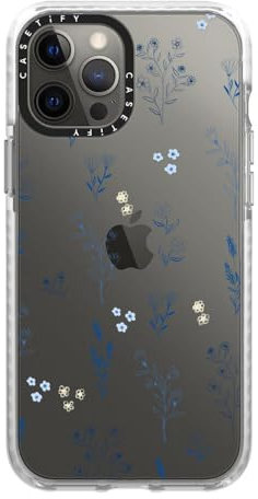 CASETiFY Impact Schutzhülle für iPhone 12 Pro Max, 2 m Fallschutz, kleine blaue Blumen, klarer Frost